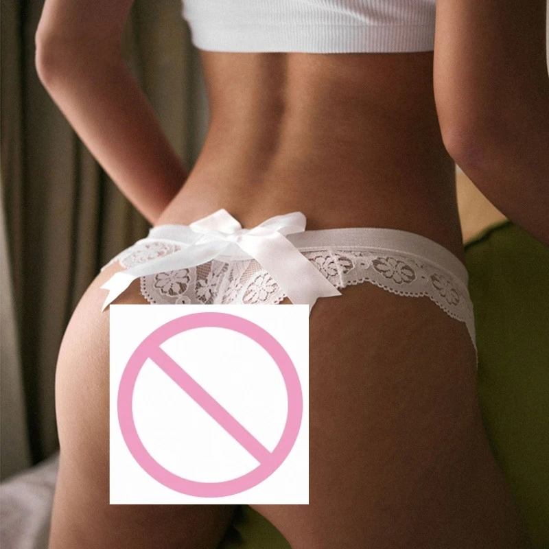 Sexy Transparent Lace Lady thong Solid Color Women's Underwear Buttocks Big Bow Decoration T-back Temptation Mesh Female T-pants