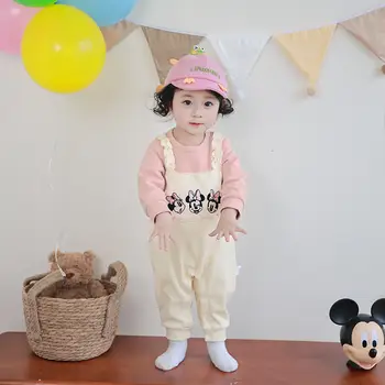 名創優品 Minnie 春季女嬰連身衣吊帶假兩件套戶外連身衣柔軟可愛嬰兒服裝 0-1 歲連身衣 10 最佳銷售 小米妮 - №9