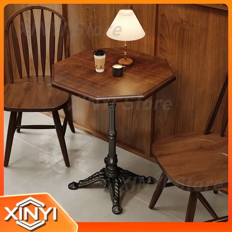 Cafe Table and Chair Set for Solid Wood Western Restaurant Retro Baking Dessert Shop Eight Side Table Catering Commercial
