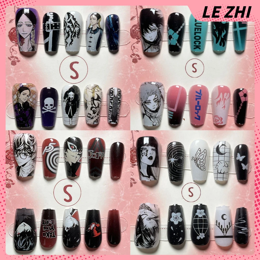

Kawaii Animation Semi Handmade Long Coffin Reusable Full Cover Nails Cartoon Character Cosplay Decor Press On Nails Gifts