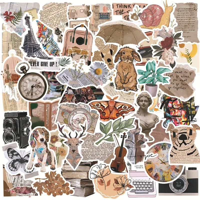 50PCS Old British Newspapers Stickers Graffiti Stickers DIY Diary Phone Case Handmade Scrapbook Aesthetic Stickers