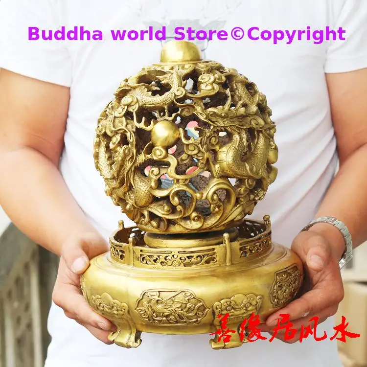 2026 NEW HOME office SHOP Money Drawing GOOD LUCK Mascot # 9 Dragons heaven and earth kiln FENG SHUI Brass statue 35CM