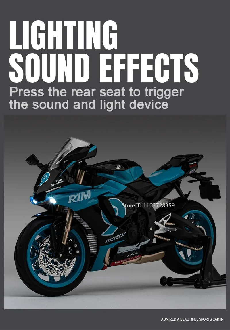 1:12 R1M R1 Motorrad Modell Spielzeug Legierung Diecast Miniatur Motorräder Sound Licht Stoßdämpfung Simulation Motorräder Geschenke – Detail 3