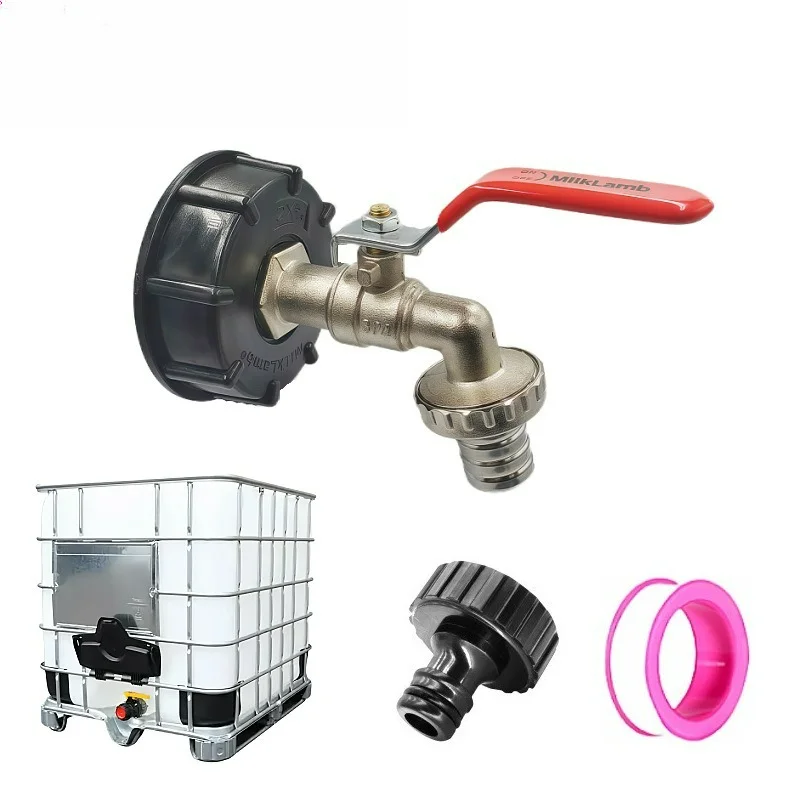 3/4 Inch Zinc Alloy IBC Tote Tank Tap Adapter Set S60x6 Thread Water Ball Valve with Seal Ring & Garden Hose Quick Connector
