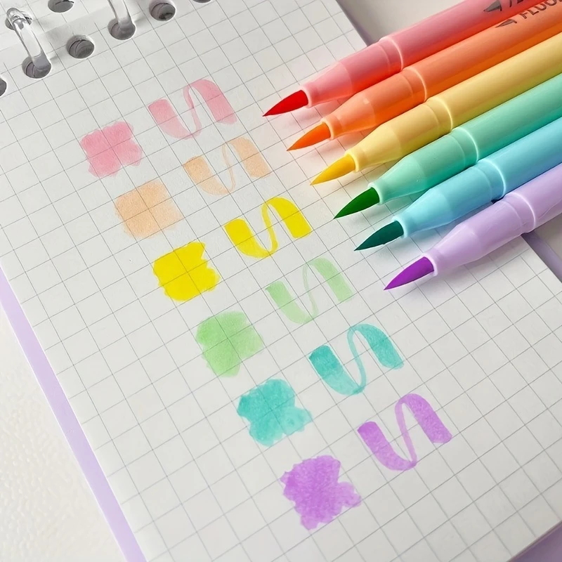 6 stücke Weichen Pinsel Fluoreszenz Stift Set Pastell Marker Färbung Highlighter Kalligraphie Stift Für Büro Kunst Student Lieferungen