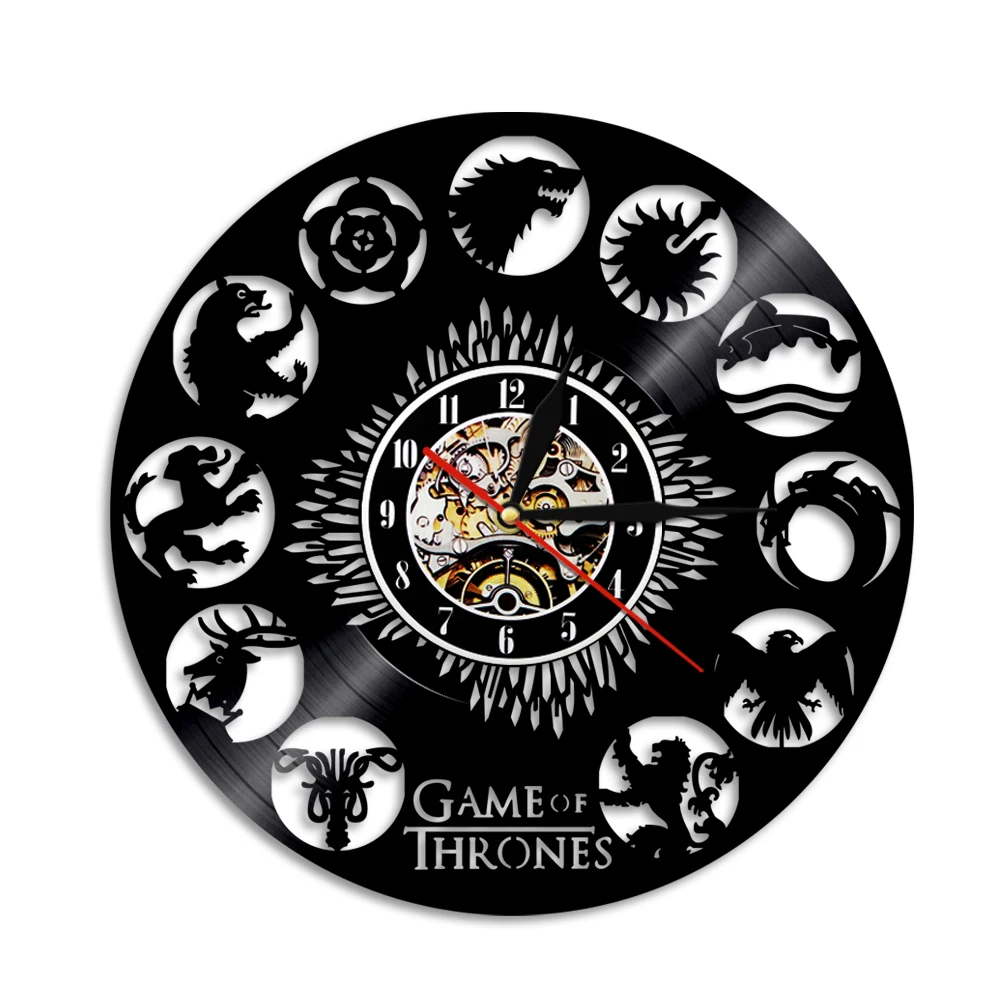 NONE Haus Targaryen Vinyl Record Wanduhr TV Show Fantasie Wohnkultur Uhr Eis Und Feuer Drache Geschnitzt Album Musik Longplay uhr 9