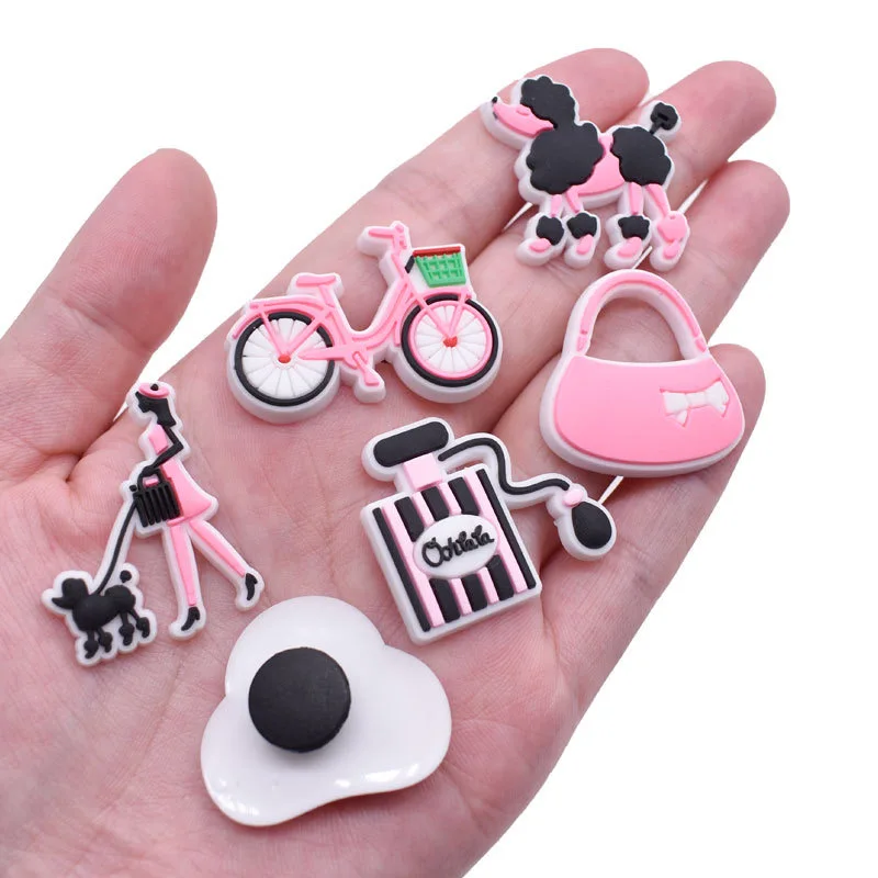 26-36pcs Pink Cute Barbie Doll Girls Series Shoe Charms Cartoon Shoes Accessories Clog Sandal Shoe Decoration Buckle Kids Gifts