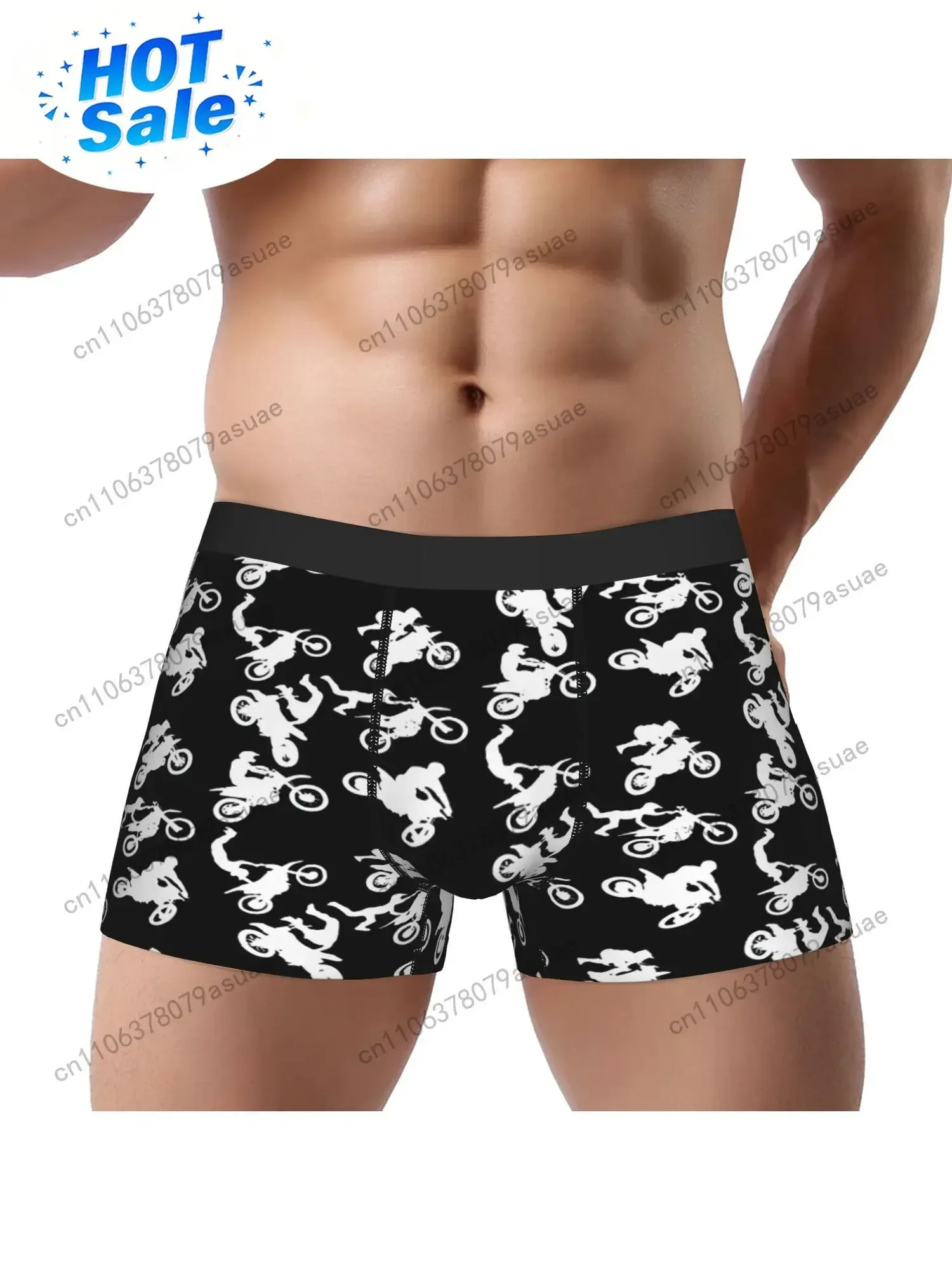 Men'S Freestyle Dirt Bike Tricks Print Boxer Briefs Breathable Stretch Fabric Black with White Motorcycle Design Comfort Black