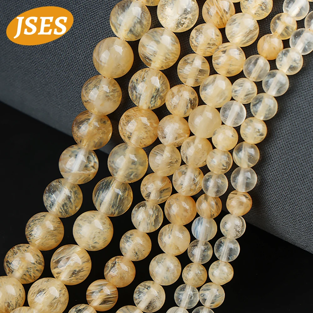 Natural Citrine Yellow Watermelon Crystal Quartz Round Spacer Loose Beads for Jewelry Making Bracelet Stone Beads DIY Accessory