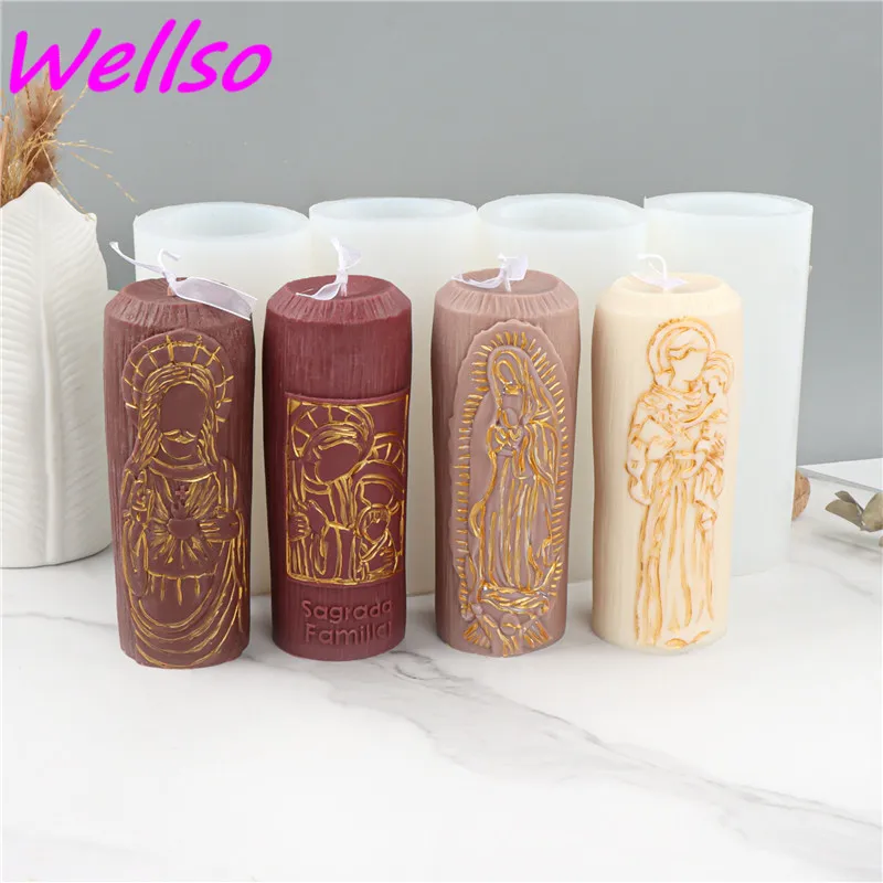 Catholic Holy Family Candle Mold Church Religious Candles Silicone Craft Stencil Virgin Mary Jesus Resin Mould