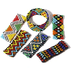 ANESOA New Men Women Beaded Decoration Bracelet Fashion Colorful Bohemian Style Handmade Geometry Pattern Bangle Jewelry Classic