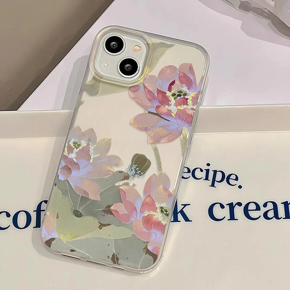 Flowers Phone Case For iPhone 16 Pro Max Case iPhone 15 13 11 12 14 Pro Max 13 Mini 16 15 Plus Translucent Slim Silky Skin Cover