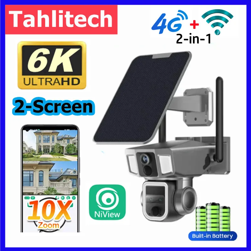 4G&WIFI PTZ Camera Outdoor Solar Security Camera 10X Zoom 12MP HD 3Lens Dual PIR Human Detection CCTV Camera Solar Dual Screen