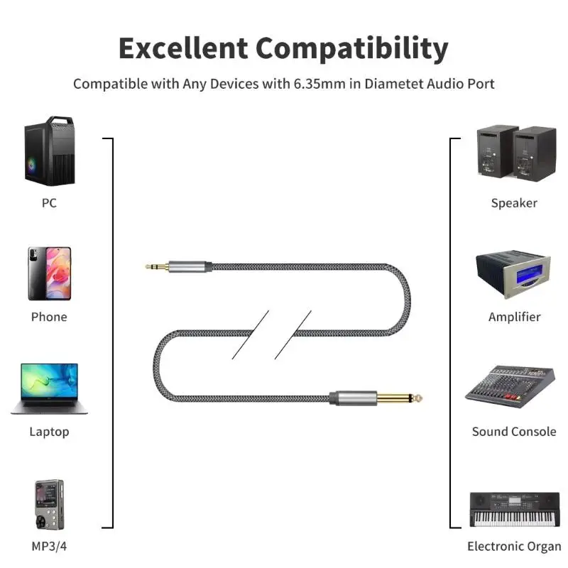 Y1UB Reliable 1/4Inch 6.35mm Mono To 1/8Inch Auditory Convert Cable For Keyboards And Auditory Interfaces