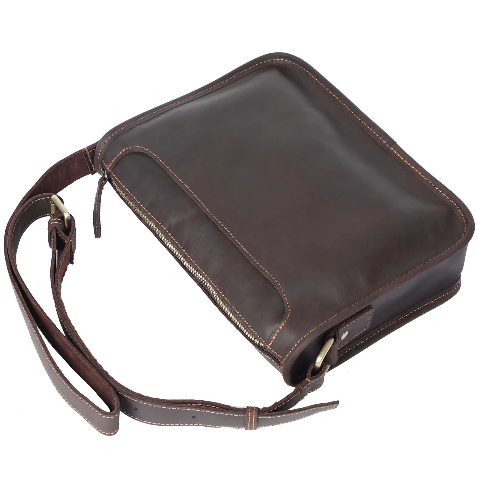 S.WORKER Vintage Echtleder Herren 11" Messenger Bag Umhängetasche Crazy Horse Rindsleder Schultertasche Top-Layer Mode – Detail 9