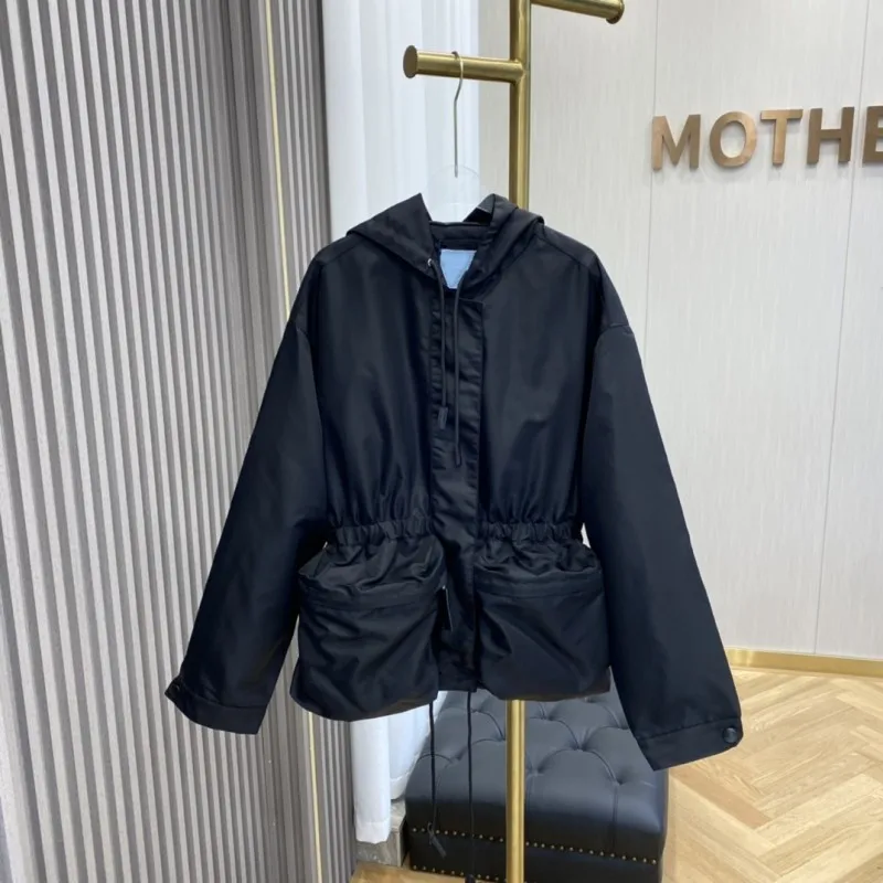 2024 Women\'s Clothing Solid color waist drawstring hooded jacket No.16