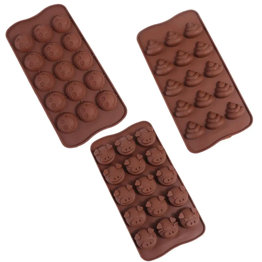 Smile Face Pig Shaped Mini Poop Chocolate Mold Funny 15 Grids Candle Mold No Stick Personalized Poop Silicone Mold Jelly