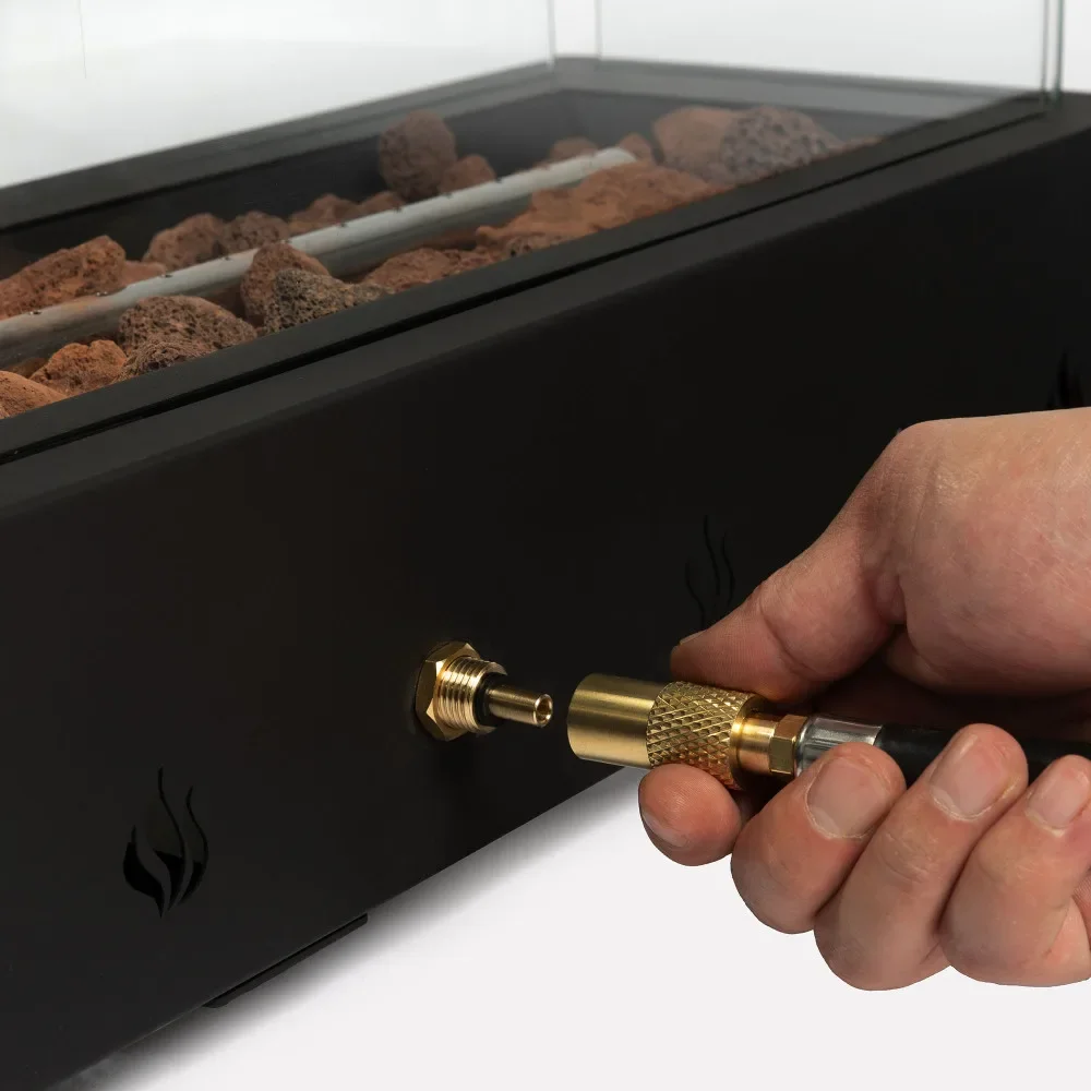 28 inch Tabletop Fire Pit, Propane Gas Fire Pit with Quick Connect Joint, Glass Wind Guard and Lava Rock