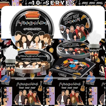 친구 테마 생일 장식 파티 일회용 식기, 종이 냅킨 컵 접시, 식탁보 빨대