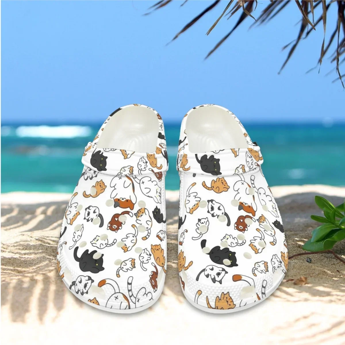 Zapatos de vadear con diseño de gato, sandalias ligeras Unisex, Zueco de playa para exteriores, cómodas zapatillas de baño con agujeros de EVA para el hogar