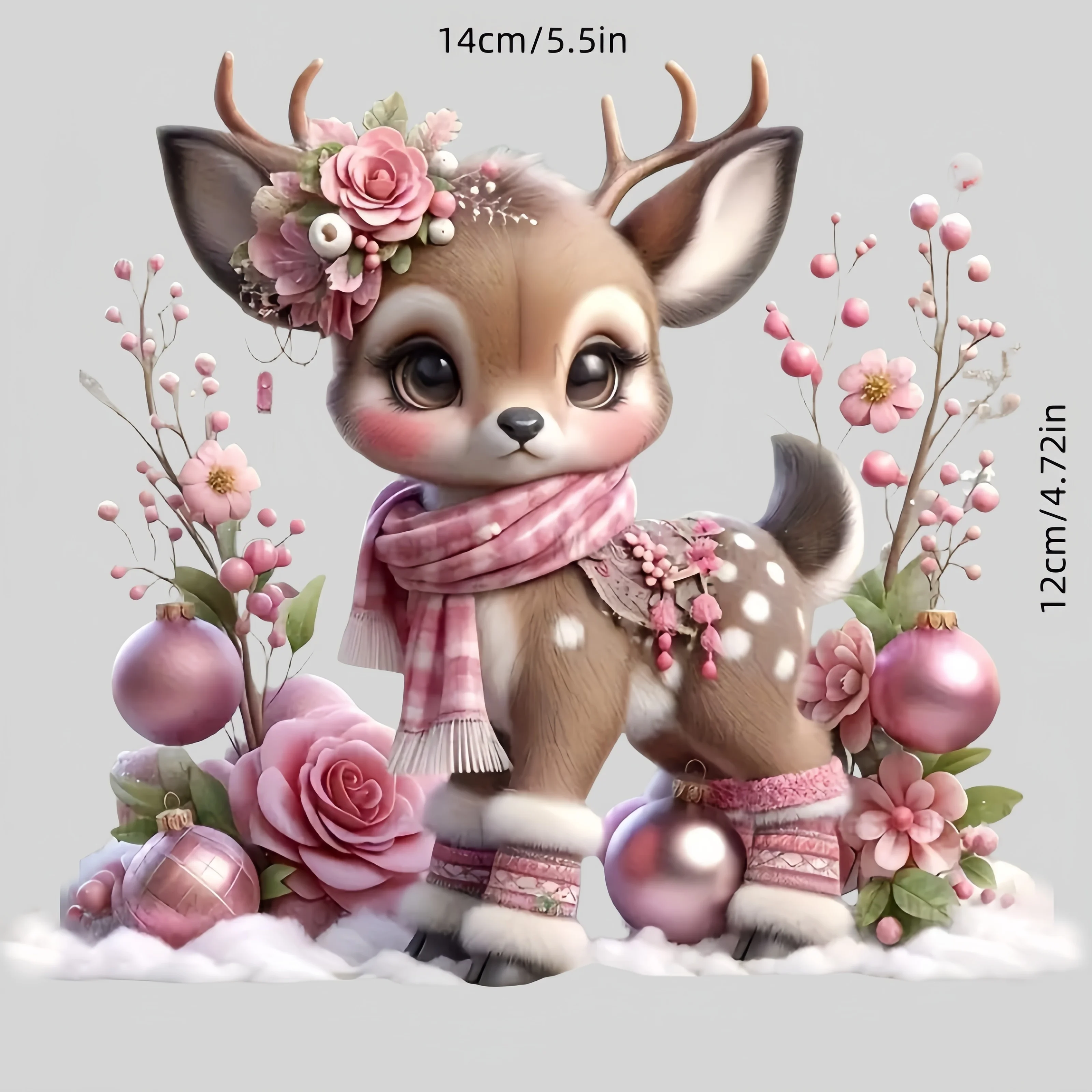 1Pc Cute Pink Floral Deer Vinyl Sticker Waterproof Scratch Resistant For Car Truck SUV Laptop Valentine Christmas Decor Gift