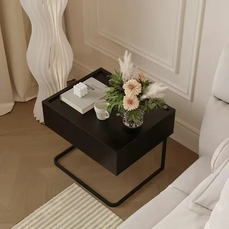 Modern simple suspended solid wood bedside table, bedroom light luxury high-end bedside drawer storage cabinet, bedside table