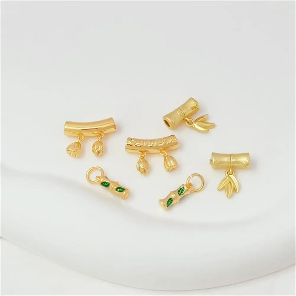 18K مطلية بالذهب الطريقة القديمة الذهبي الخيزران المشتركة أنبوب منحني حياة الفرح النفط بالتنقيط قلادة ، DIY بها بنفسك اليدوية مجوهرات الإكسسوار #2