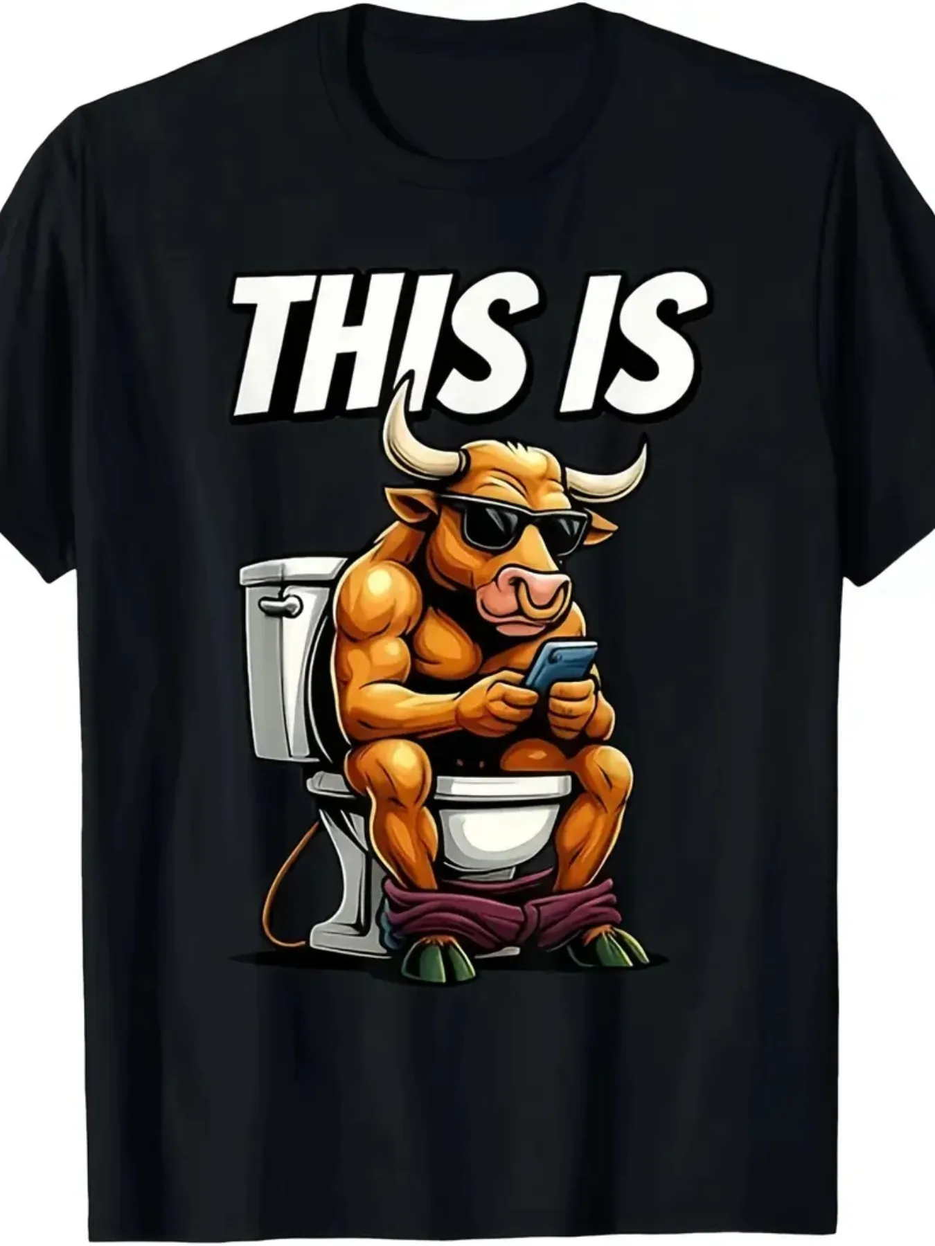 Lustiges Kuh-auf-Toilette-T-Shirt mit Sarkasmus, geeignet für Partys, Büro und Alltag – Vintage-Humor-Kuhkot-Design, Kurzarm-Creepie-Shirt