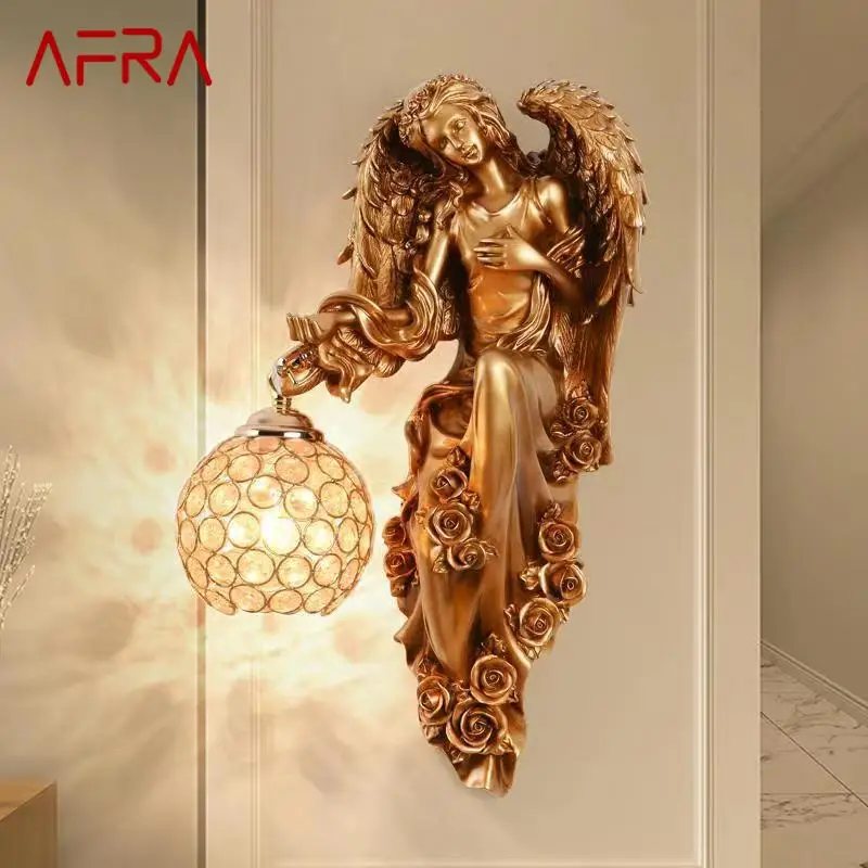 

AFRA Modern Indoor Angel Wall Light LED Gold Creative European Resin Sconce Lamp for Decor Home Living Room Bedroom