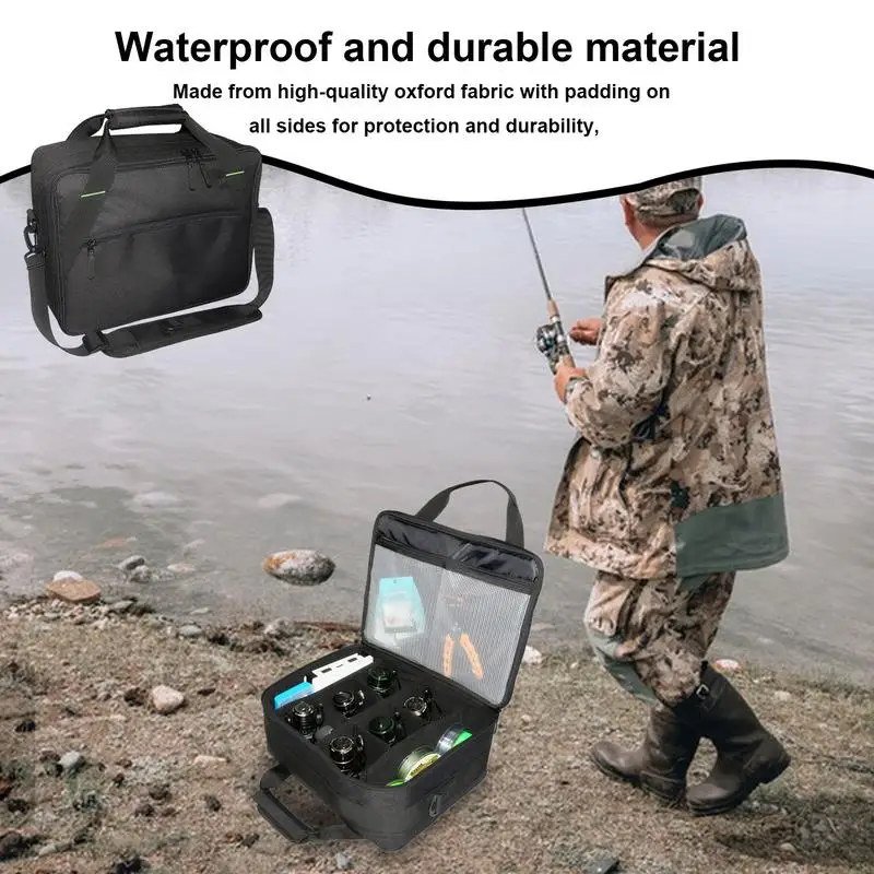 Fly Reel Case Oxford Fishing Tackle Bag With Multi-pockets Large Capacity Waterproof Fishing Reel Storage Bag For Men Women