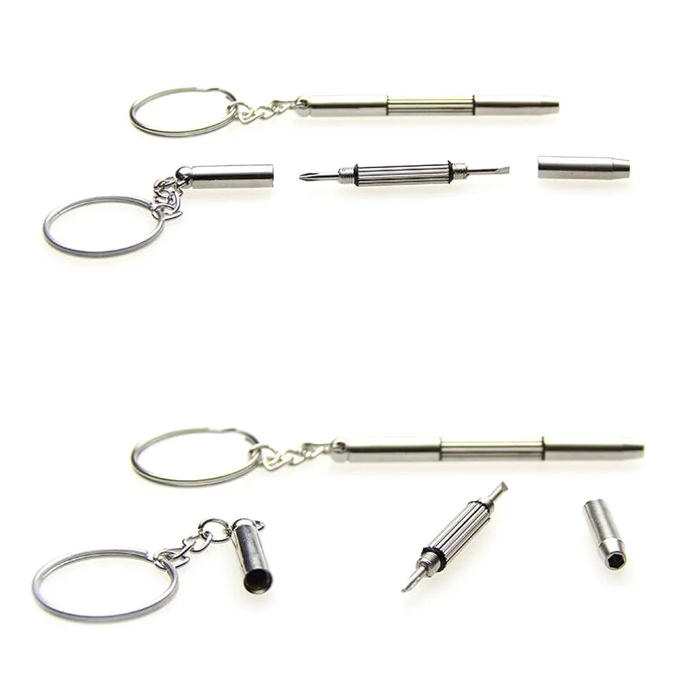 2pcs 3-In-1 Mini Screwdriver Keychain For Eyeglasses Watch Repair Kit Portable Metal Precision Tool Hand Tools