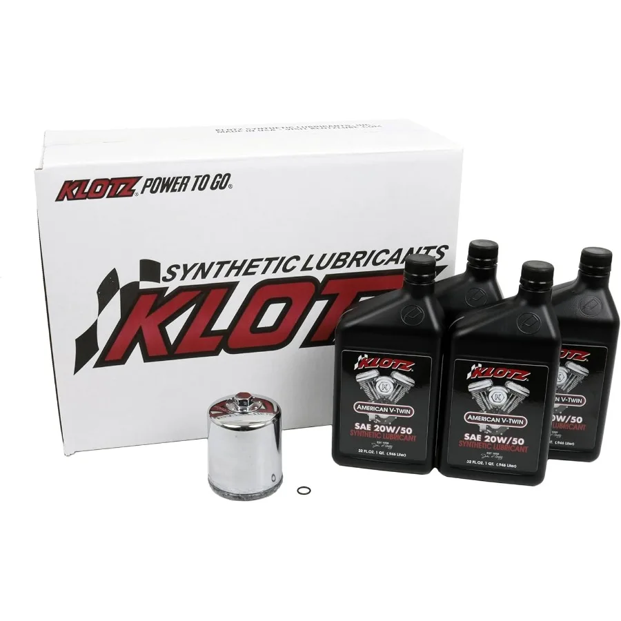 

Klotz 4 Quart 20W/50 Synthetic Motor Oil Change Kit for 1999-2018 Twin Cam 2017-2024 Milwaukee-Eight - Basic Kit: Complete Oil