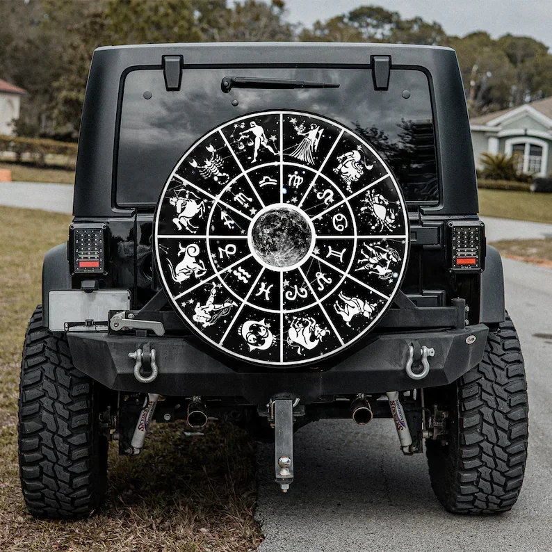 

Gothic Skull Starry Sky Moon Stars Gift For Him Father's Day Gift American Day Spare Tire Cover For Car Gift For Camper Camping