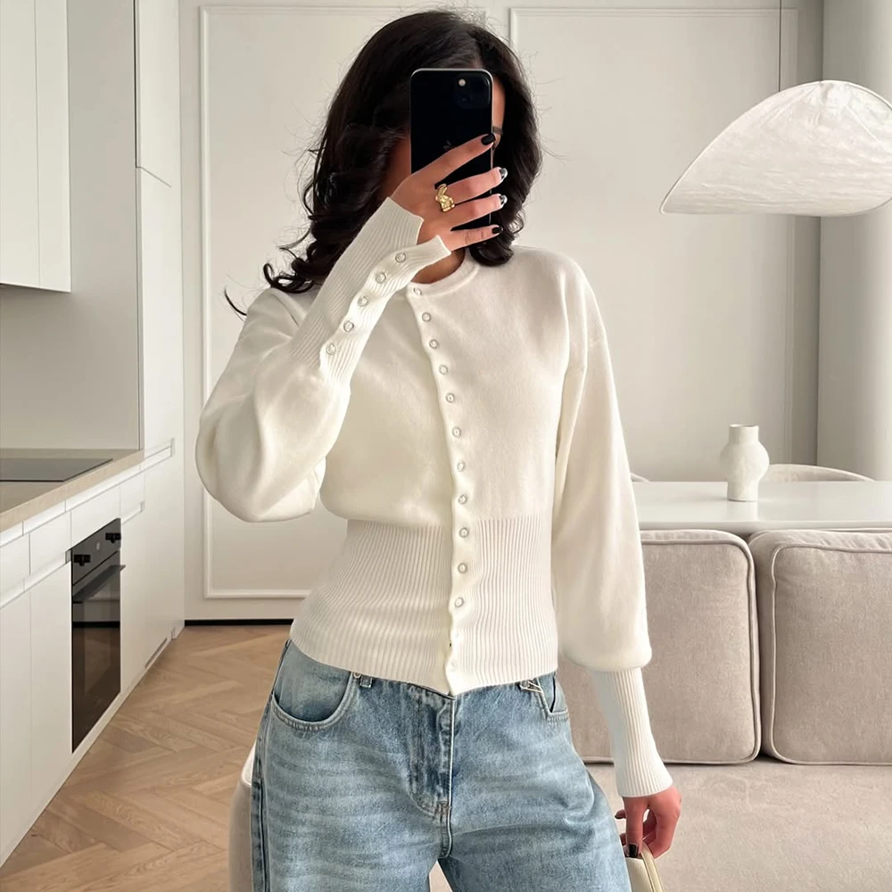 Tuularose frauen Frühling Strickjacke Rundhals Taste Casual Solide Stricken Pullover Mode Straße Hohe Taille Kurze Top Pullover Weibliche