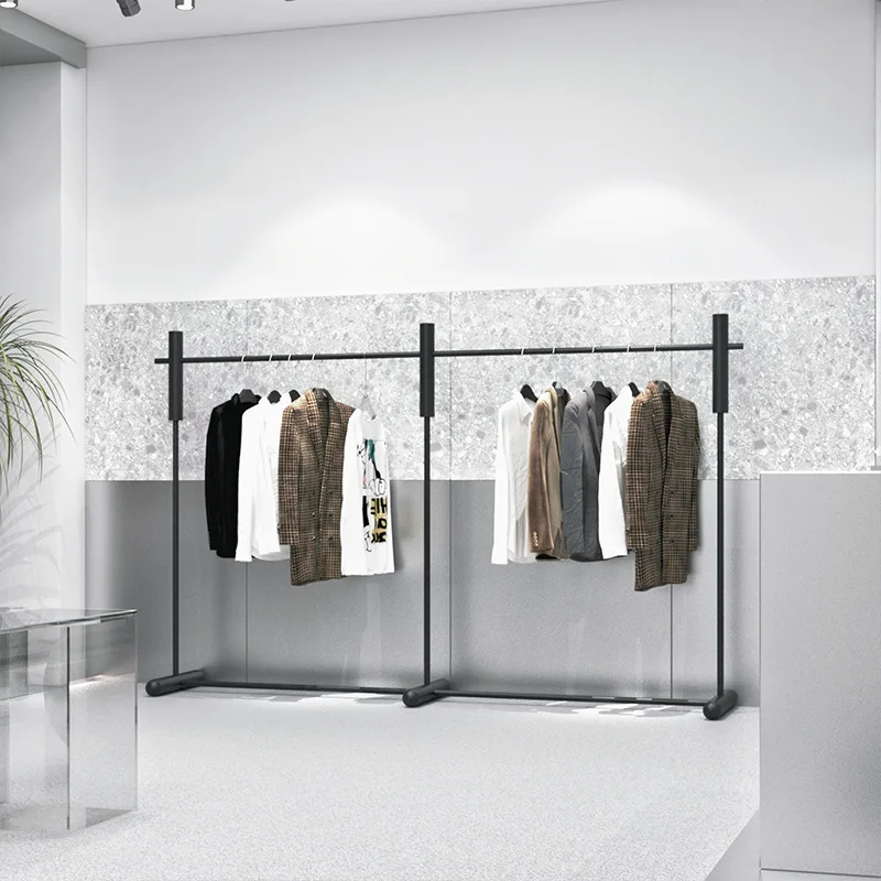 

Custom. Clothing Store Display Stand Black Floor Type Island Shelf Clothesline Pole Men's Women's Clothing Store Special Stainle