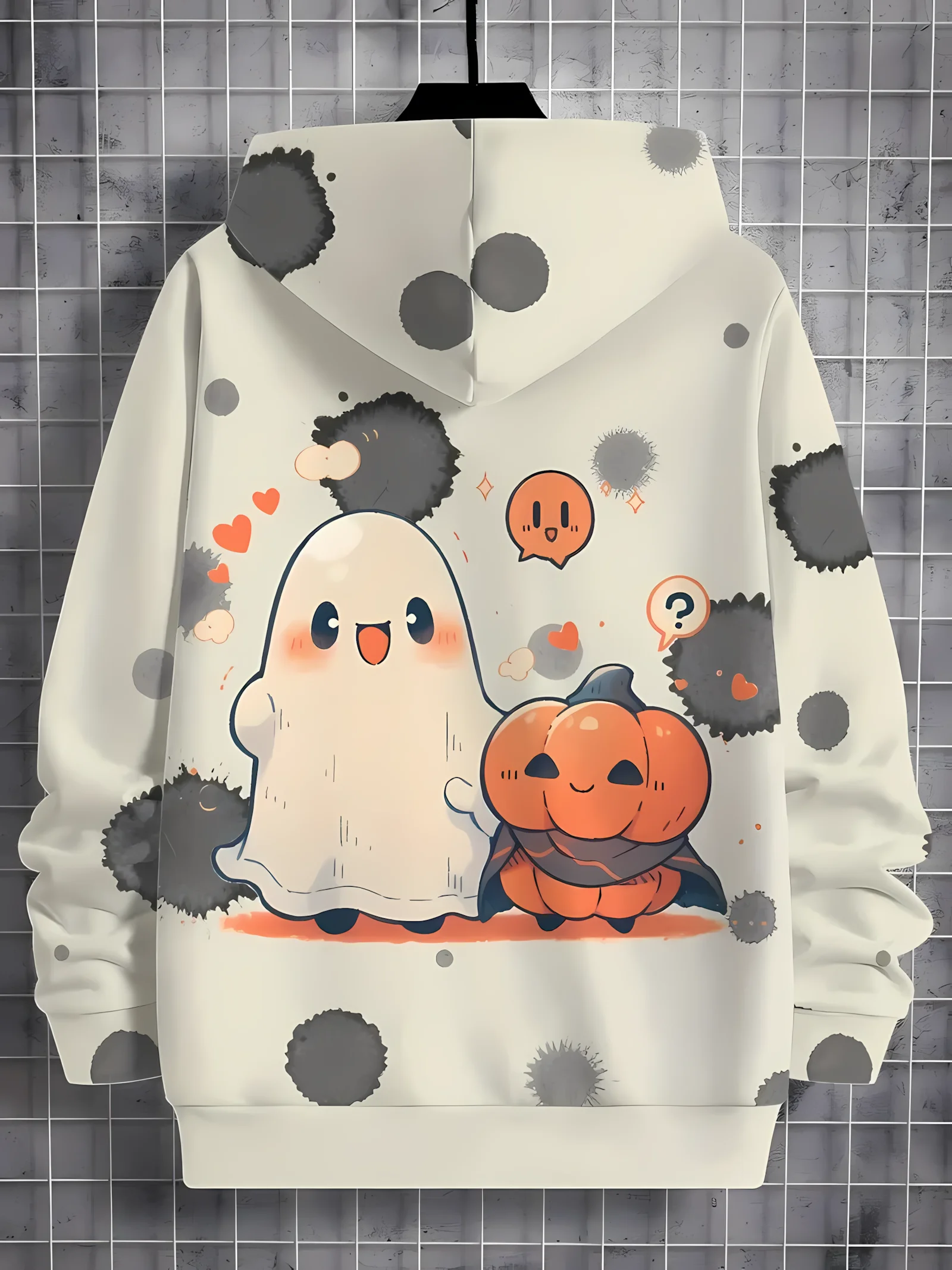 2025 خريف جديد للأطفال هوديي لينة ثلاثية الأبعاد هالوين لطيف شبح طباعة في الهواء الطلق العصرية للأطفال طويلة الأكمام هوديي #4