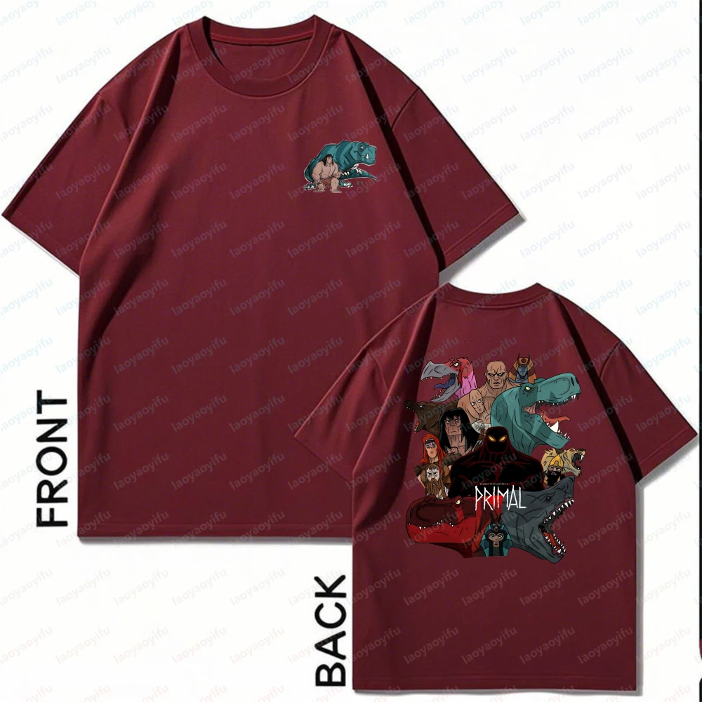 Vintage-Primal-Anime-Cotton-Tee-Classic-Full-Character-Collage-2-Sided-Graphic-T-Shirt-Adult-Casual-Summer-Cool-Men's-Clothing