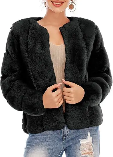 New Women's Faux Fur Jacket Round Neck Winter Warm Long Sleeve Elegant Stylish Comfortable Versatile Commuter Daily Wear Jacket