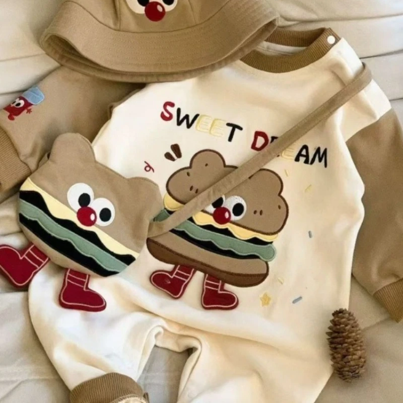 

Детский комбинезон унисекс с героями мультфильмов, шляпа на весну и осень, милый комбинезон с длинными рукавами для мальчиков и девочек, удобный уличный комбинезон