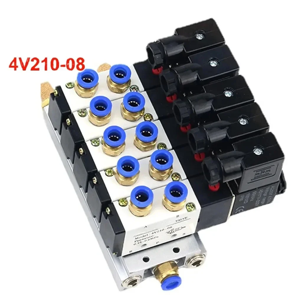 

12/24V DC 110/220V AC Multi Option 4V210-08 Pneumatic Solenoid Valve Block With Muffler Fitting Base Manifold 2/3/4/6 Way