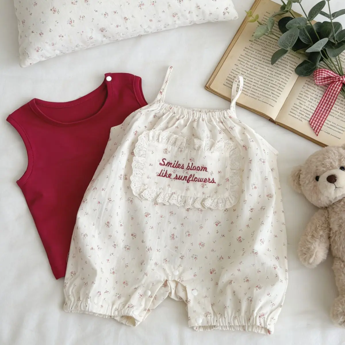 

2026 Summer New Girls Sleeveless Clothes Set Baby Girl Sweet Floral Jumpsuit + Vest 2pcs Suit Infant Toddler Cotton Outfits