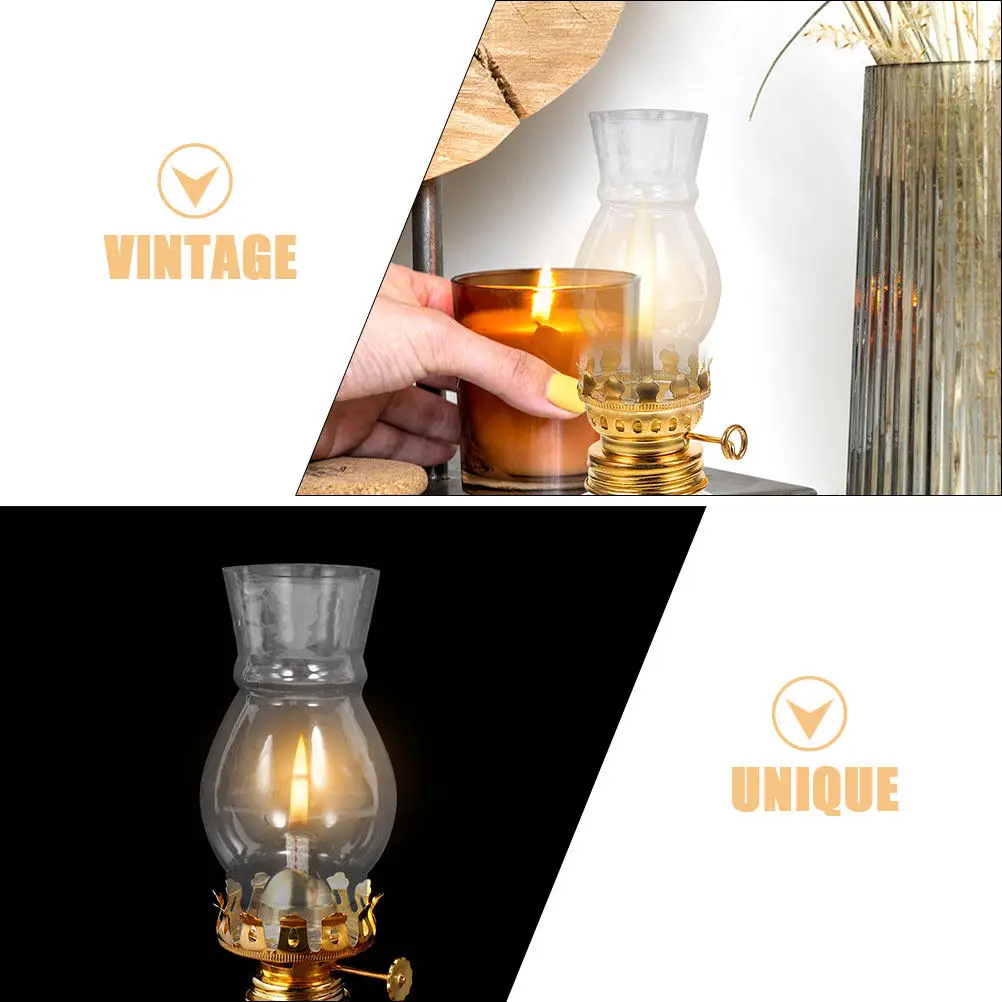 2Pcs Handcrafted Glass Oil Lamp Shade Clear Lamp Chimney Replacement Vintage Retro Decor for Bedroom Living Room