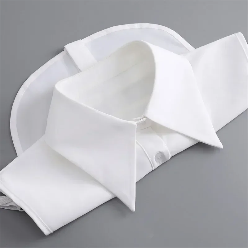 쉬폰 가짜 칼라 유니섹스 화이트 라펠 버튼 다운 하프 셔츠 탈부착 가능한 칼라 정장 넥웨어 가짜 칼라 액세서리