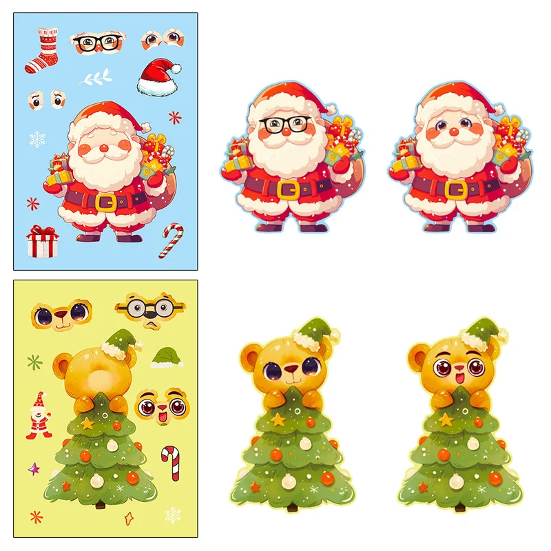 Funny DIY Christmas Stickers Make A Santa Claus Girl Snowman Socks Penguin Face Puzzle Stickers Christmas Gifts For Kids Toddler