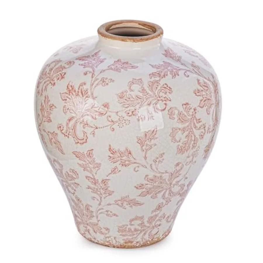 Vintage Ceramic Flower Vase for Home Decor 9.4 Inch Rustic Green Ice Cracked Glaze Chinoiserie Vase Farmhouse Table Centerpiece