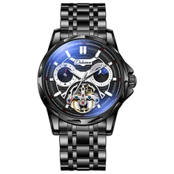 New Luxury Automatic Mechanical Watch For Men Hollow Tourbillon Waterproof Luminous Black Stainless Steel Men's Watches 2025