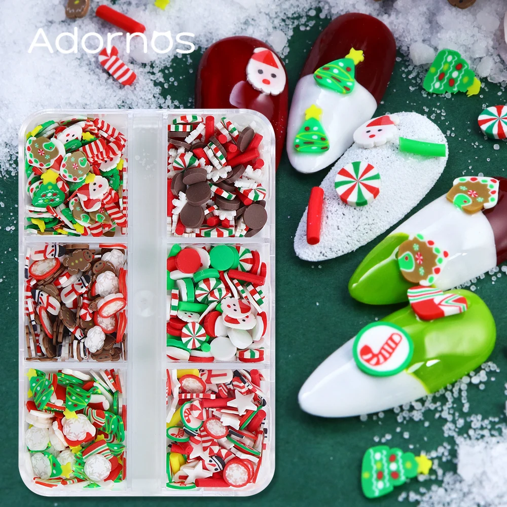 Christmas Nails Accessories Cute Snowman Xmas Tree Santa Snowflake Polymer Clay Nail Art Decoration DIY Kawaii Festival Manicure