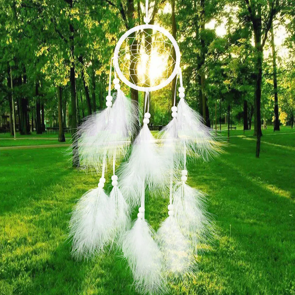 Dreamcatcher Wind Chimes Hand-woven Feather Weaving Catching Up The Dream Feather Hanging Decoration for Home Office Car