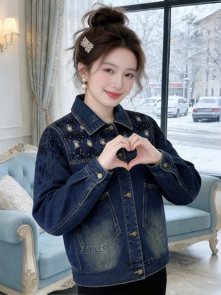 

Ele ort Denim Jaet Women's Faion Slimming Versatile Top Commute Sle Loose Fit Splice Design Button Closure