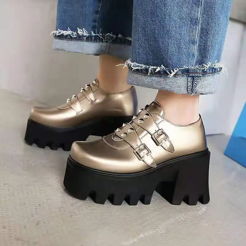 2024 Europe/america Belt Buckle Stage Square Head Women's Single Shoes Fashion Pu High Heel Women's Office Single Shoes